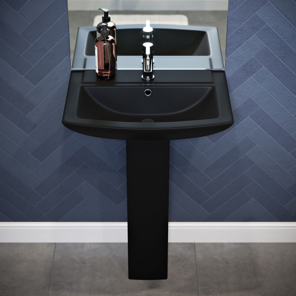 Swiss Madison Sublime Square Two-Piece Pedestal Sink in Matte Black