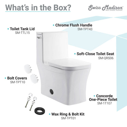 Swiss Madison Concorde One-Piece 12" Rough-in 1.28 GPF Left-Hand Flush Square Toilet in Glossy White