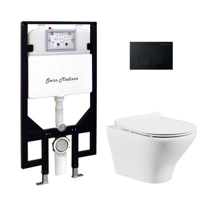 Swiss Madison Monaco Wall-Hung Toilet Bundle 0.8/1.6 GPF Dual Flush in Glossy White with Black Flush Plate