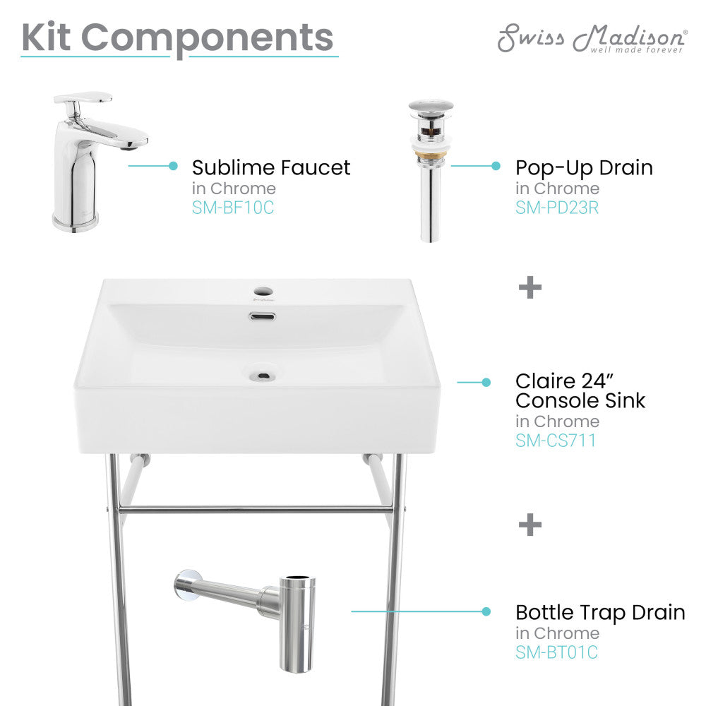 Swiss Madison Swiss Madison Well Made Forever SM-SK711-10C - Claire 24 Ceramic Console Sink Bundle