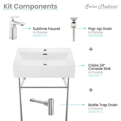 Swiss Madison Swiss Madison Well Made Forever SM-SK711-10C - Claire 24 Ceramic Console Sink Bundle