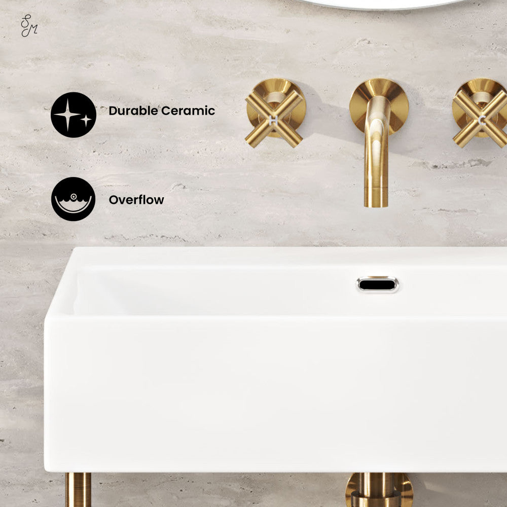 Swiss Madison Claire 24" Rectangle Zero Hole Console Sink with Brushed Gold Legs