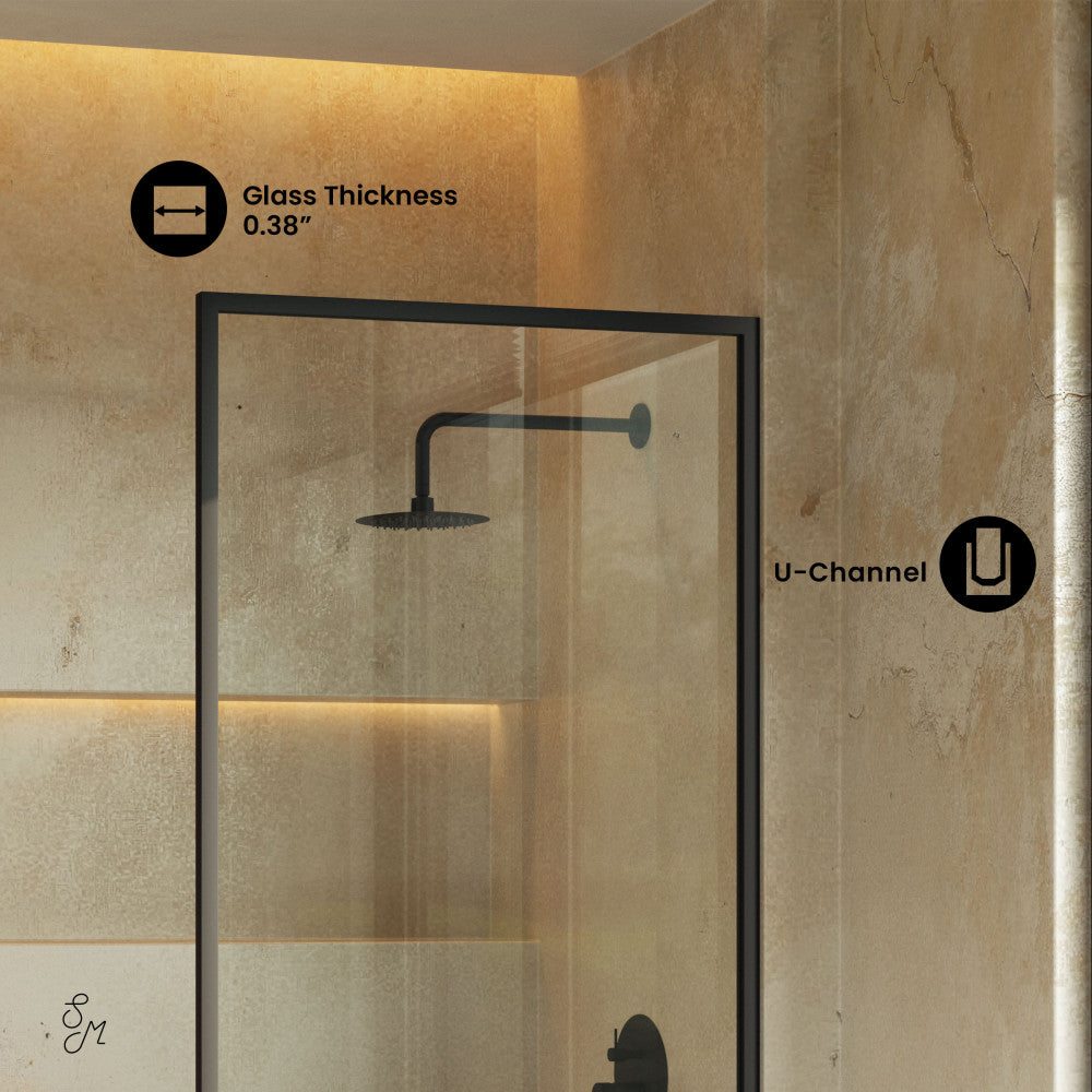 Swiss Madison Pierre 34 x 58 Framed Fixed 3/8 in. (10mm) Clear Tempered Glass Tub Door with Black Matte Frame