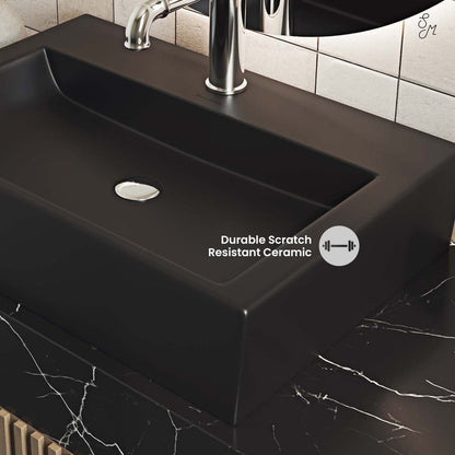 Swiss Madison Claire 20 Rectangle Ceramic Vessel Sink, Matte Black