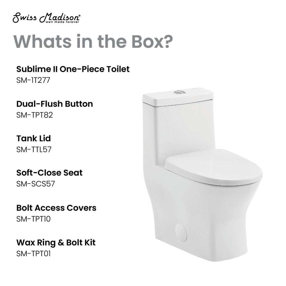 Swiss Madison Sublime II One-Piece 10" Rough-in 1.1/1.6 GPF Dual Top Flush Round Compact Toilet in Glossy White