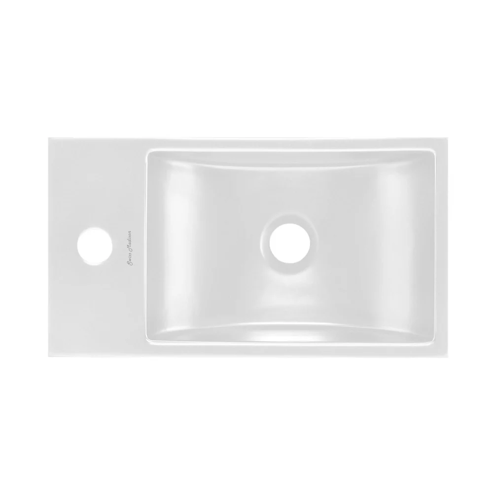 Swiss Madison Lisse 16" Concrete Rectangle Wall-Mounted Sink with Left Side Faucet Mount in Matte White