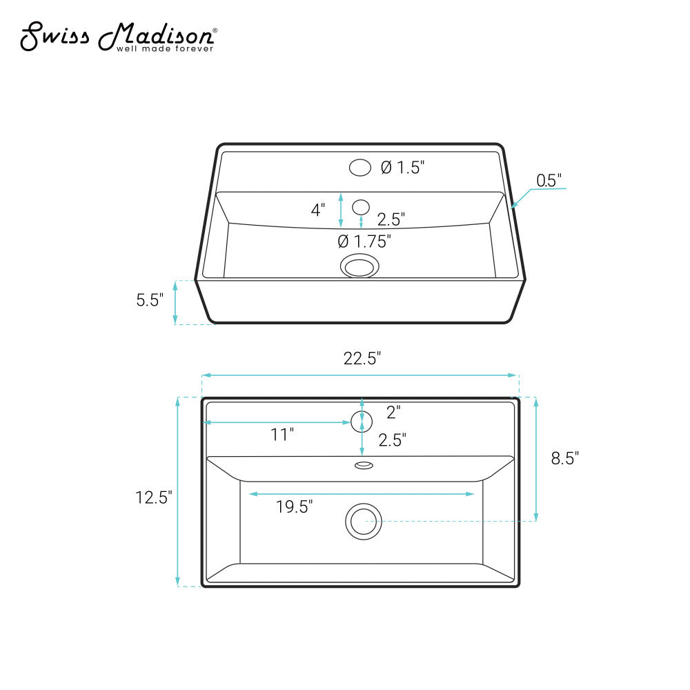 Swiss Madison Claire 22" Rectangle Wall-Mount Bathroom Sink in White Marble