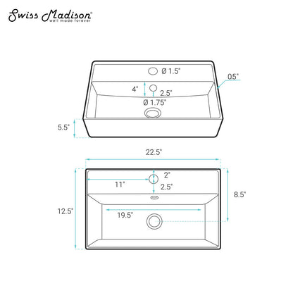 Swiss Madison Claire 22" Rectangle Wall-Mount Bathroom Sink in White Marble