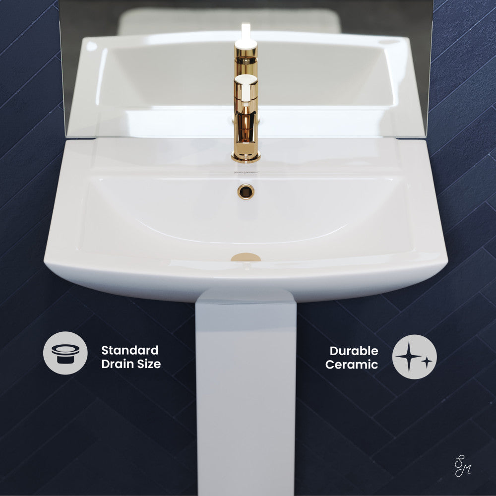 Swiss Madison Sublime Two-Piece Glossy White Ceramic Rectangular Pedestal Sink