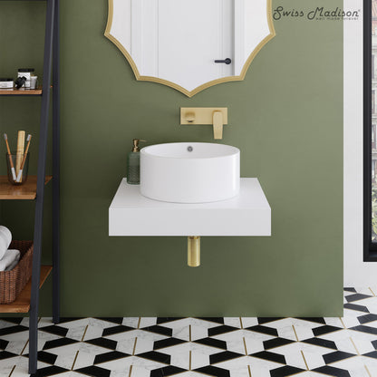 Swiss Madison Monaco 24" Floating Bathroom Shelf with Vessel Sink in Glossy White