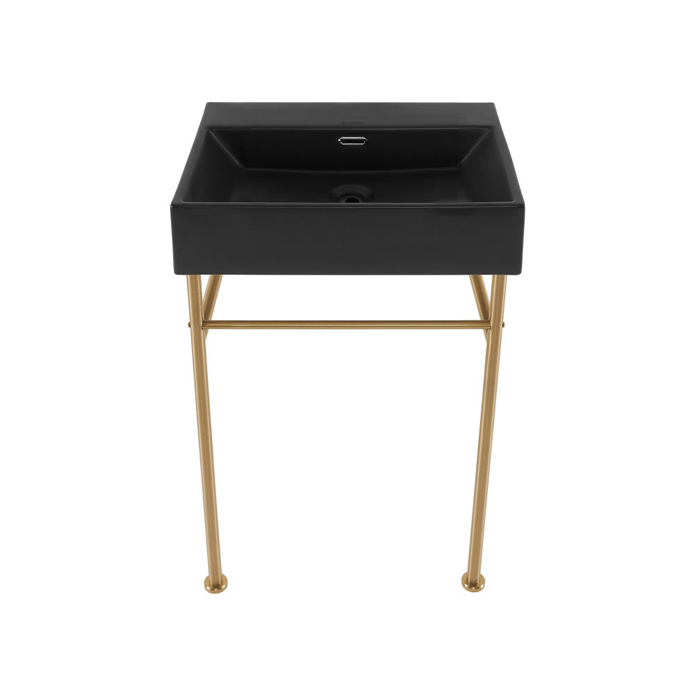 Swiss Madison Claire 24" Rectangle Matte Black Zero Hole Console Sink with Brushed Gold Legs