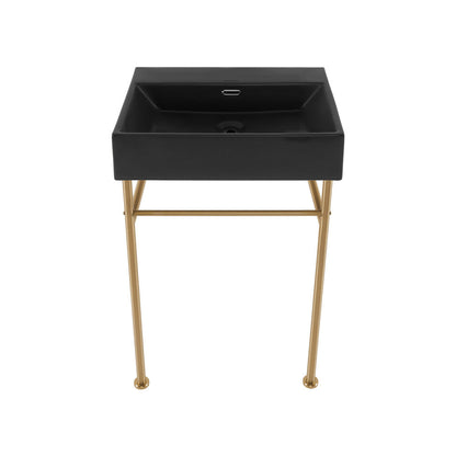 Swiss Madison Claire 24" Rectangle Matte Black Zero Hole Console Sink with Brushed Gold Legs