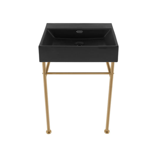Swiss Madison Claire 24" Rectangle Matte Black Zero Hole Console Sink with Brushed Gold Legs