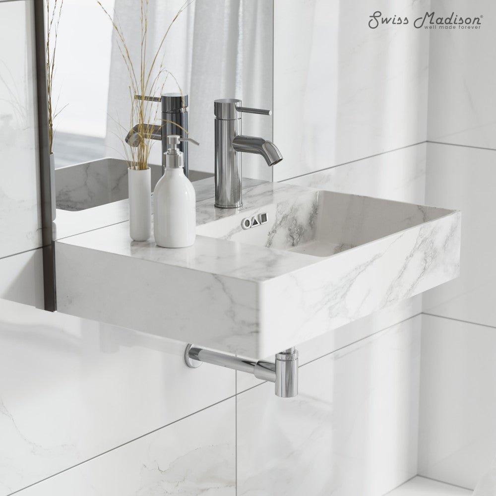 Swiss Madison St. Tropez 24" Right Side Faucet Wall-Mount Bathroom Sink in White Marble
