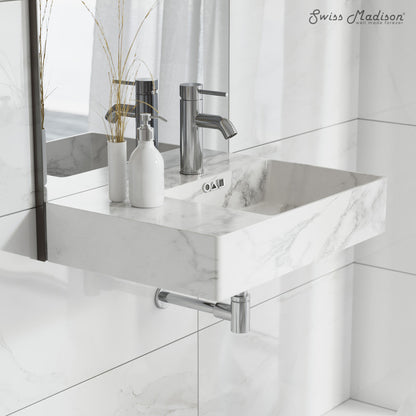 Swiss Madison St. Tropez 24" Right Side Faucet Wall-Mount Bathroom Sink in White Marble