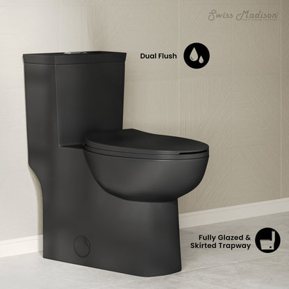 Swiss Madison Classe One-Piece 12" Rough-in 1.1/1.6 GPF Dual Top Flush Toilet in Matte Black