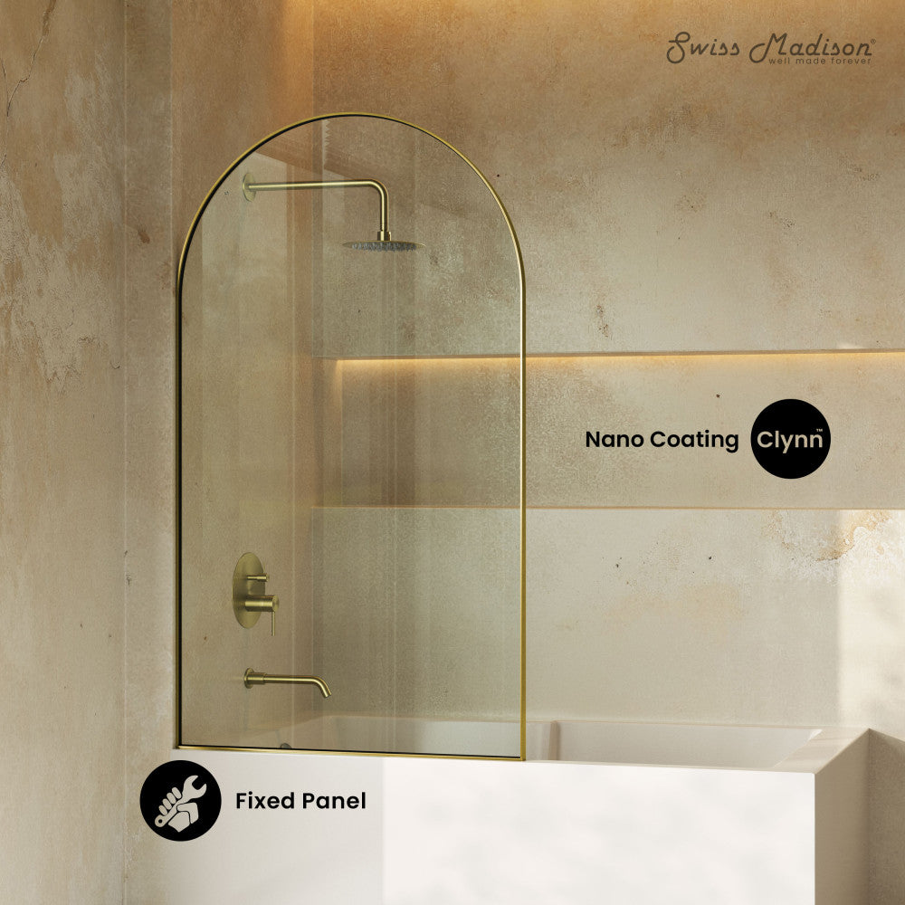 Swiss Madison Voltaire 24 x 58 Framed Fixed 3/8 in. (10mm) Clear Tempered Glass Tub Door with Brushed Gold Frame