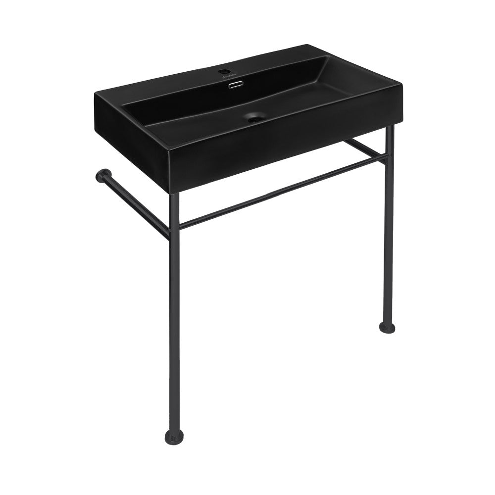 Swiss Madison Claire 30 Ceramic Console Sink Matte Black Basin Black Legs