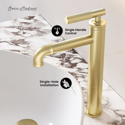 Swiss Madison Avallon Single Hole, Single-Handle Sleek, High Arc Bathroom Faucet in Brushed Gold