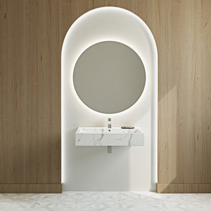 Swiss Madison Voltaire Wide Rectangle Wall Hung Sink in White Marble