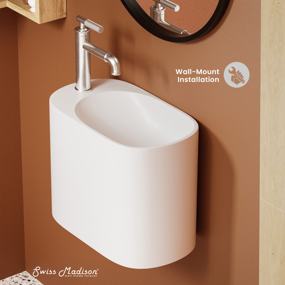 Swiss Madison Terre 18" Solid Surface Oval Wall-Mounted Sink with Left Side Faucet Mount in Matte White