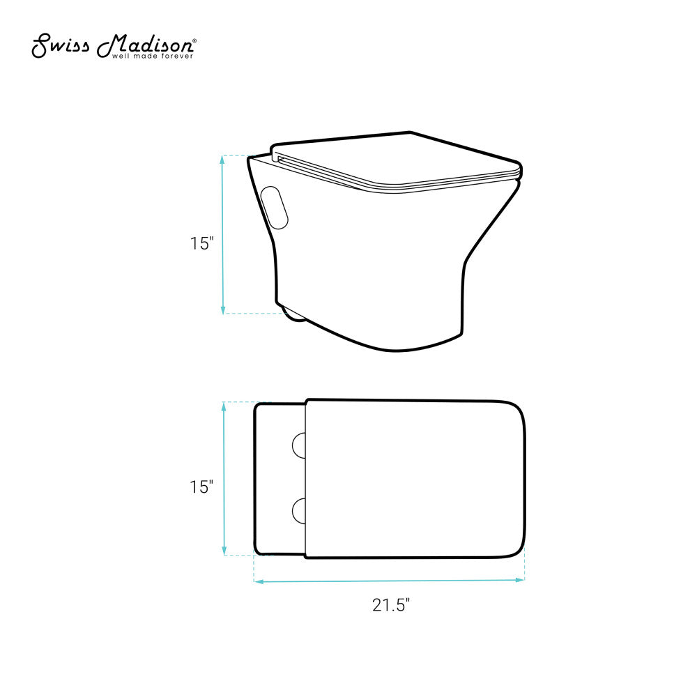 Swiss Madison Carre Wall-Hung Toilet Bundle 0.8/1.6 GPF Dual Flush in Matte Black with Brass Flush Plate