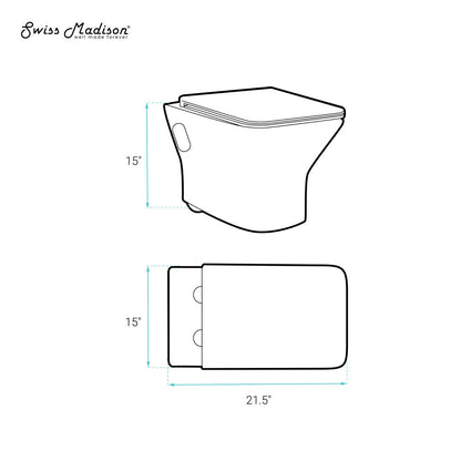 Swiss Madison Carre Wall-Hung Toilet Bundle 0.8/1.6 GPF Dual Flush in Matte Black with Brass Flush Plate