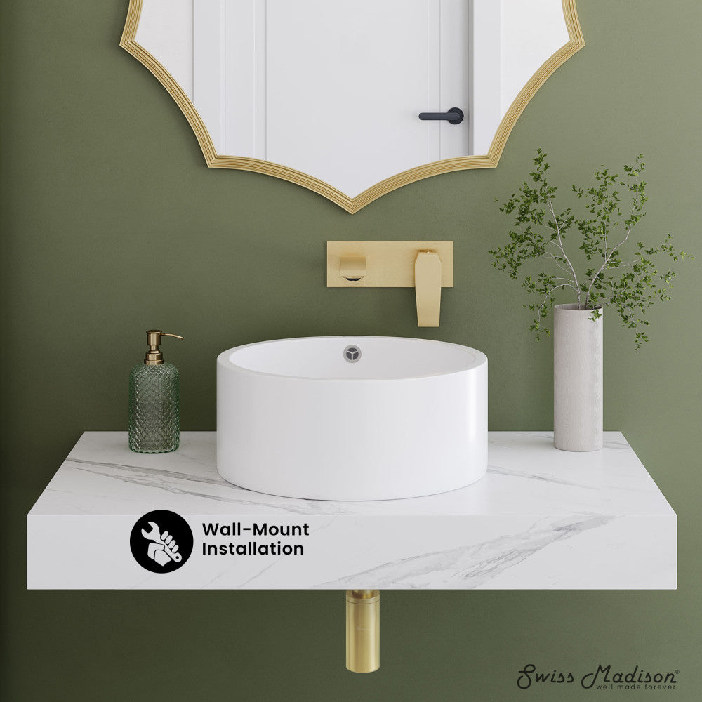 Swiss Madison Monaco 36" Floating Bathroom Shelf with Vessel Sink in White Marble