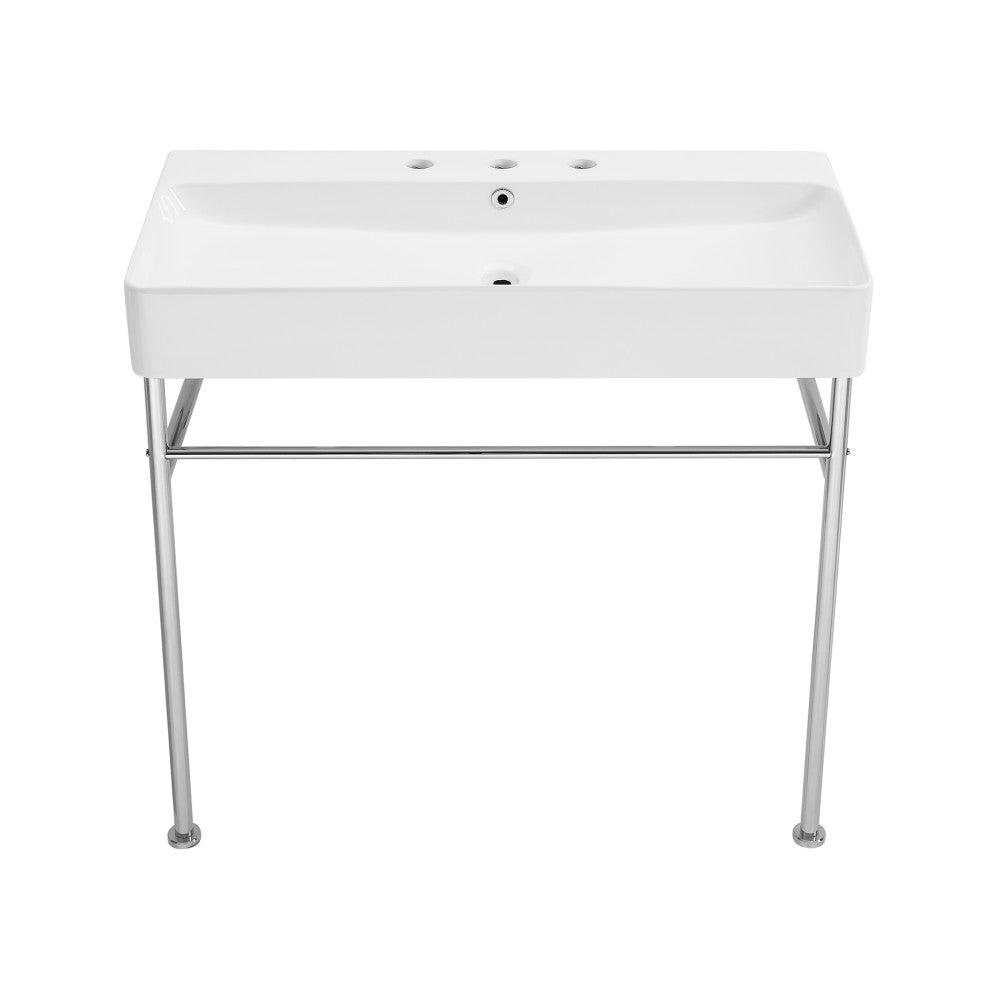 Swiss Madison Carre 36" Console Sink White Basin Chrome Legs with 8" Widespread Holes