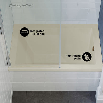 Swiss Madison Voltaire 48" x 32" Right-Hand Drain Alcove Bathtub in Bisque