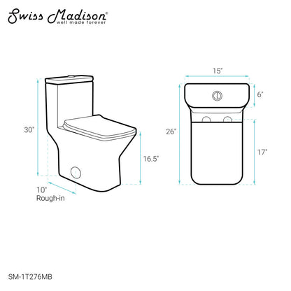 Swiss Madison Carre One Piece Square Toilet Dual Flush 1.1/1.6 gpf with 10" Rough-In, Matte Black