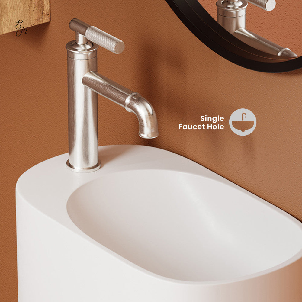 Swiss Madison Terre 18" Solid Surface Oval Wall-Mounted Sink with Left Side Faucet Mount in Matte White