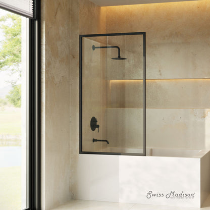 Swiss Madison Pierre 34 x 58 Framed Fixed 3/8 in. (10mm) Clear Tempered Glass Tub Door with Black Matte Frame