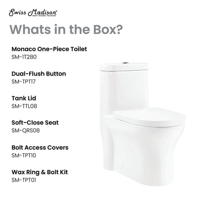 Swiss Madison Monaco One-Piece Elongated Toilet Dual Flush 1.1/1.6 gpf with 10" Rough in