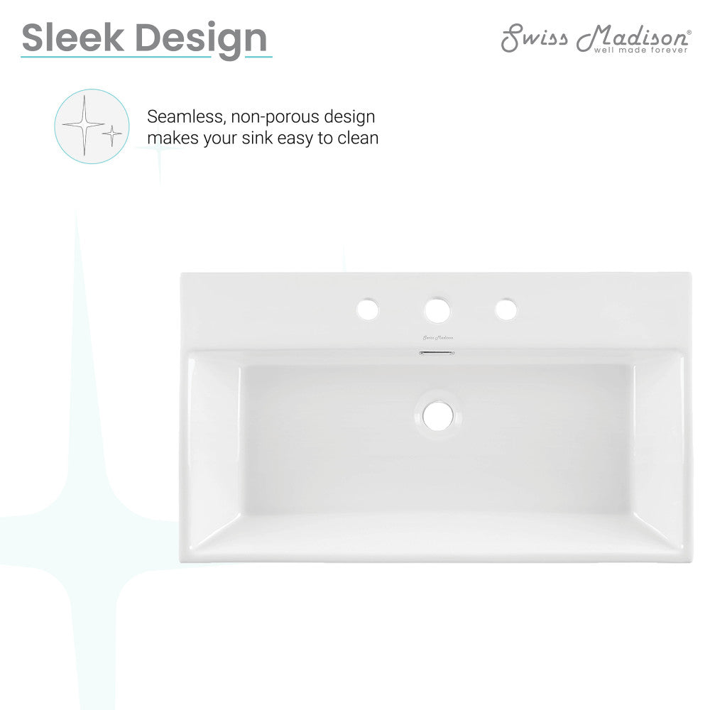 Swiss Madison Claire 30" Rectangle Wall-Mount Bathroom Sink with 8" Widespread Holes