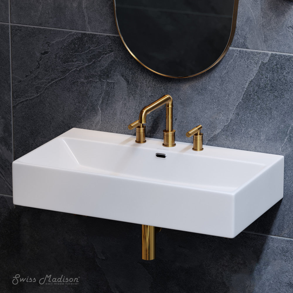 Swiss Madison Claire 30" Rectangle Wall-Mount Bathroom Sink with 8" Widespread Holes