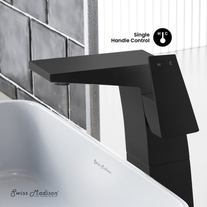 Swiss Madison Carre Single Hole, Single-Handle, High Arc Bathroom Faucet in Matte Black