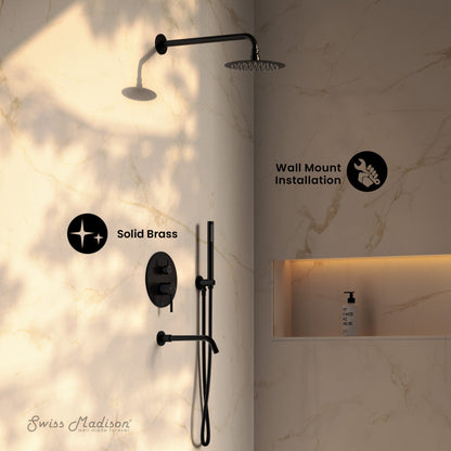 Swiss Madison Ivy 1.8 GPM Wall Mount Fixed Shower Head with Hand Sprayer and Tub Filler in Matte Black, Valve Included