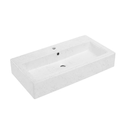 Swiss Madison Voltaire Wide Rectangle Vessel Sink in Static Marble