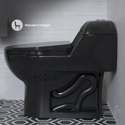 Swiss Madison Chateau One-Piece Elongated Toilet Dual-Flush in Glossy Black 1.1/1.6 gpf