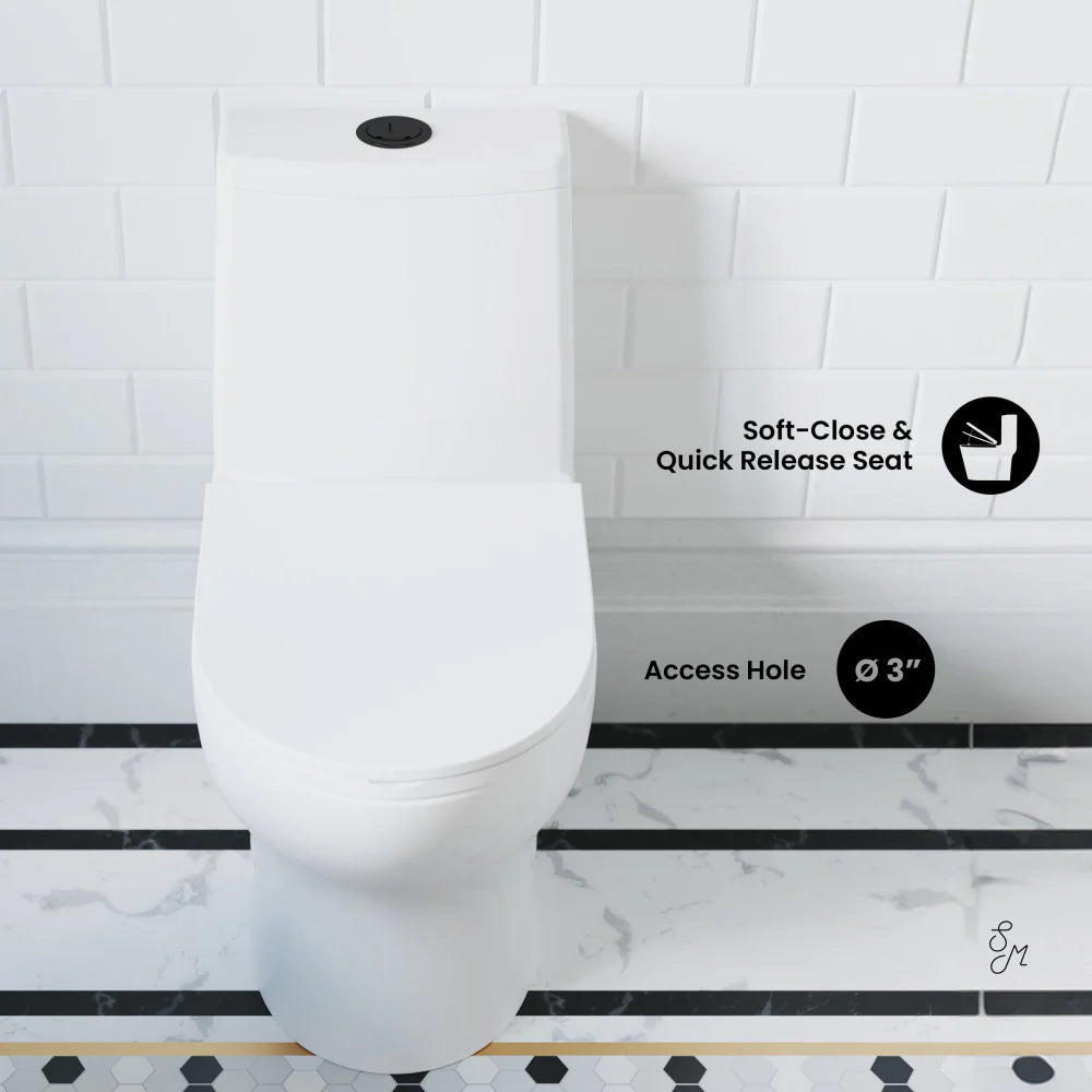Swiss Madison Ivy One Piece Toilet Dual Vortex™ Flush, Black Hardware 1.1/1.6 gpf