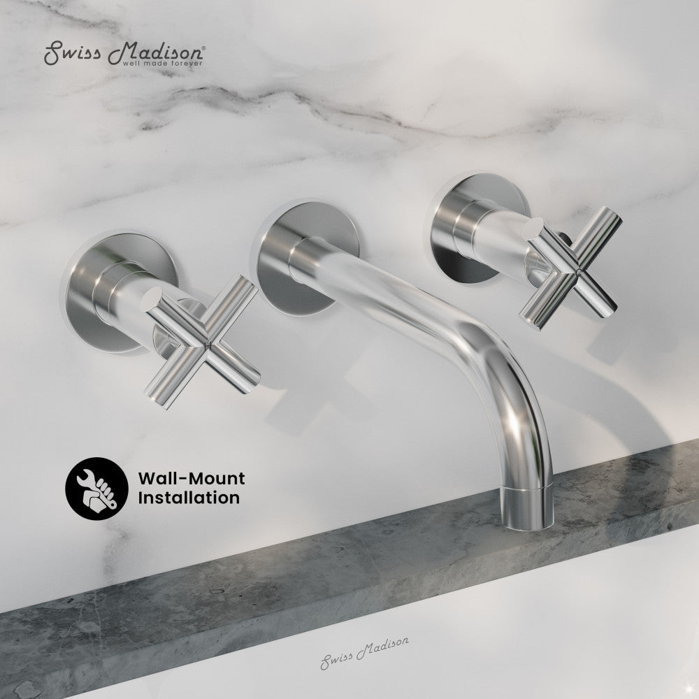 Swiss Madison Ivy 8 in. Widespread Double Cross-Handle Wall Mount Bathroom Faucet in Polished Chrome