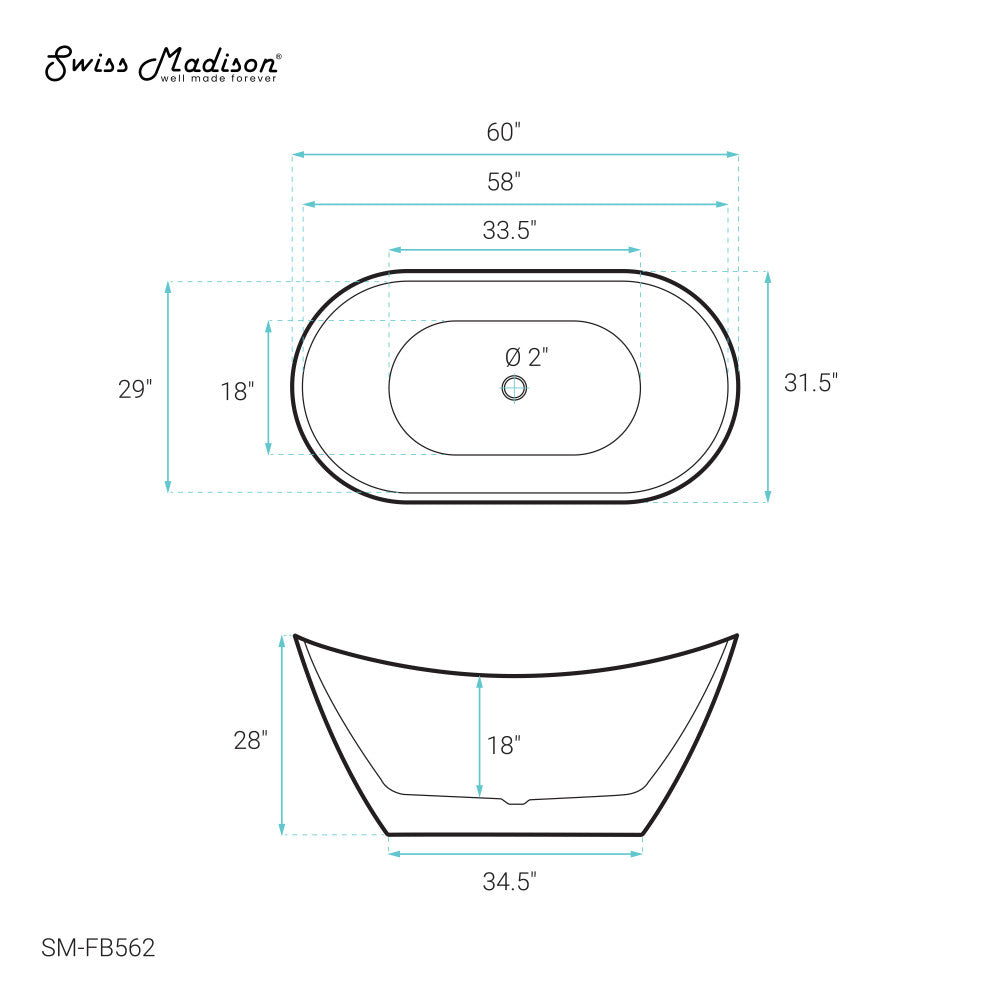 Swiss Madison Ivy 60" Double Slipper Freestanding Bathtub