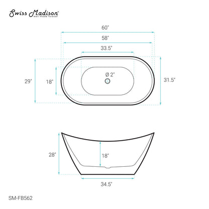 Swiss Madison Ivy 60" Double Slipper Freestanding Bathtub