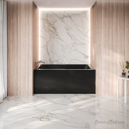 Swiss Madison Voltaire 54 x 30 Skirted Left Drain Soaking Alcove Bathtub in Glossy Black with Integrated Armrest