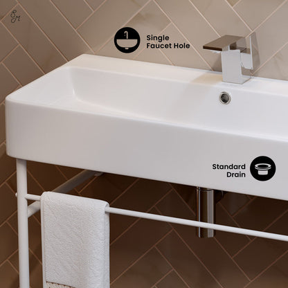 Swiss Madison Carre 36 Ceramic Console Sink White Basin Matte White Legs