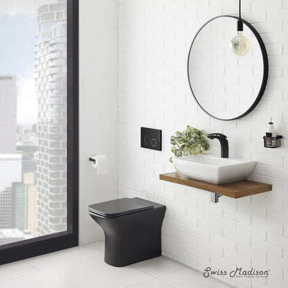 Swiss Madison Carre Back-to-Wall Elongated Toilet Bowl in Matte Black