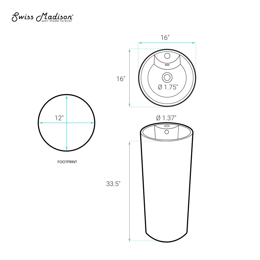 Swiss Madison Monaco Circular Basin Pedestal sink
