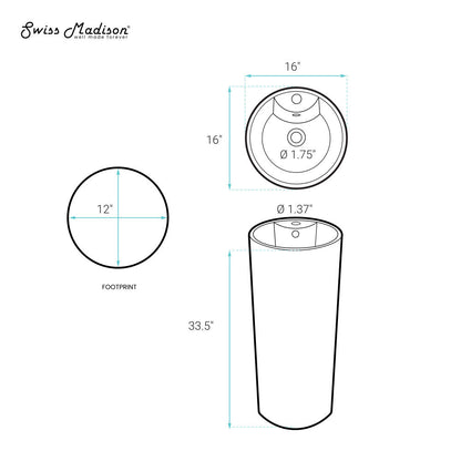Swiss Madison Monaco Circular Basin Pedestal sink