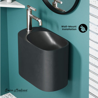 Swiss Madison Terre 18" Solid Surface Oval Wall-Mounted Sink with Left Side Faucet Mount in Matte Black